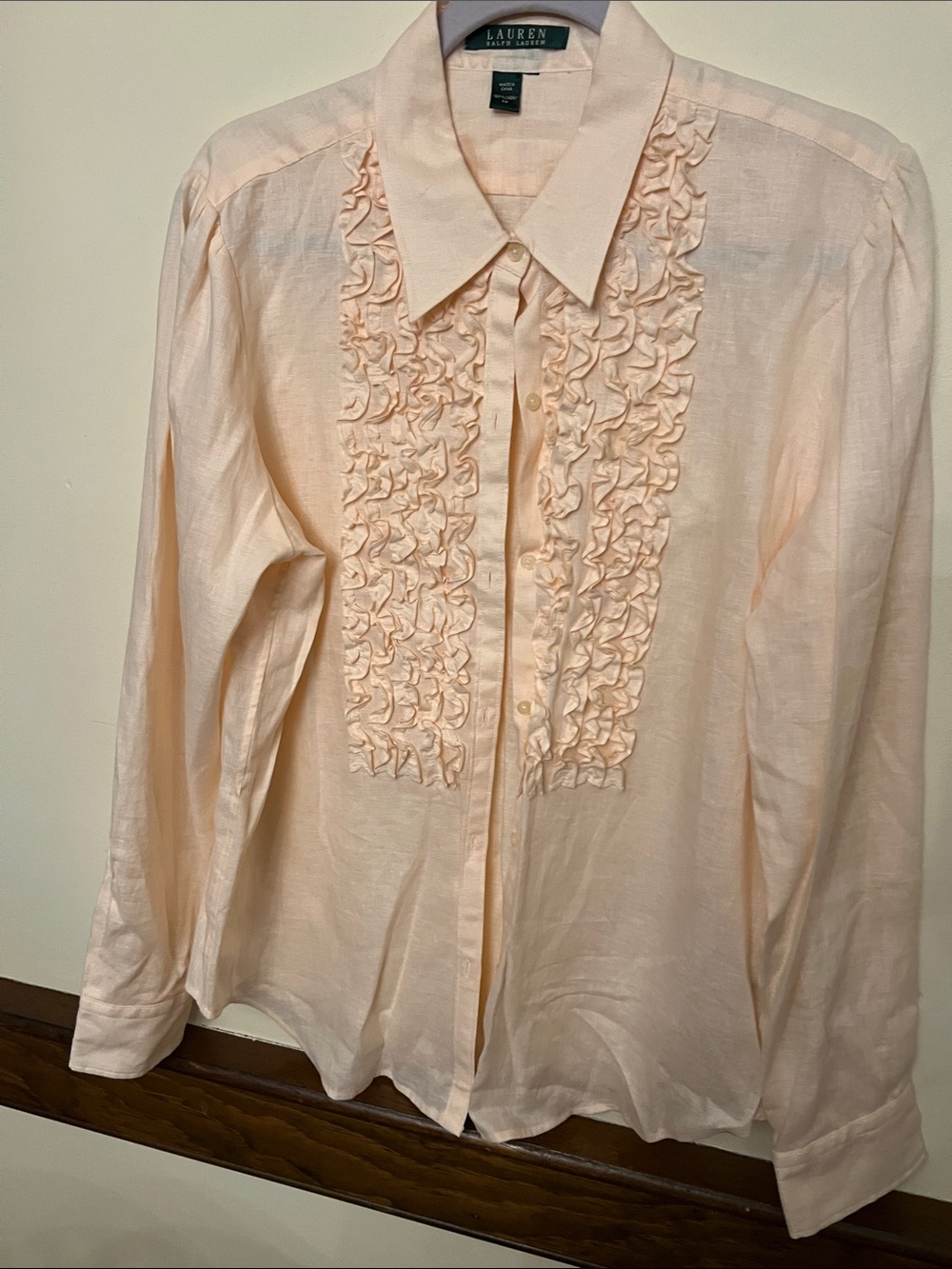 Lauren Ralph Lauren Light Peach Ruffle Front Blouse 12 no tag size